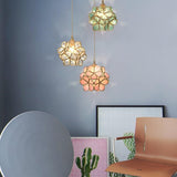 Vintage Brass Floral Glass Globe Pendant Light 1-Light