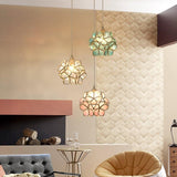 Vintage Brass Floral Glass Globe Pendant Light 1-Light