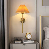 Vintage Brass Pleated Fabric Wall Light | 1-Light