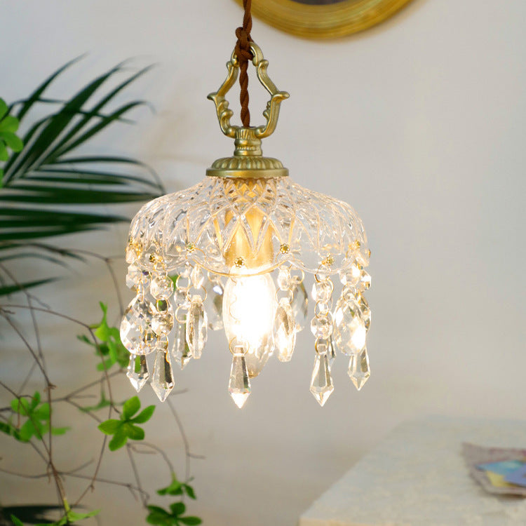 Vintage Copper Crystal Floral Pendant Light | 1-Light