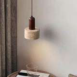 Modern Travertine Wood Cylinder Pendant Light 1-Light Lasson Living