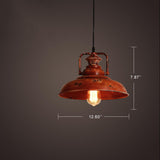 Vintage Industrial Red Dome Pendant Light | 1-Light