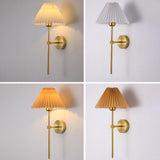 Vintage Brass Pleated Fabric Wall Light | 1-Light