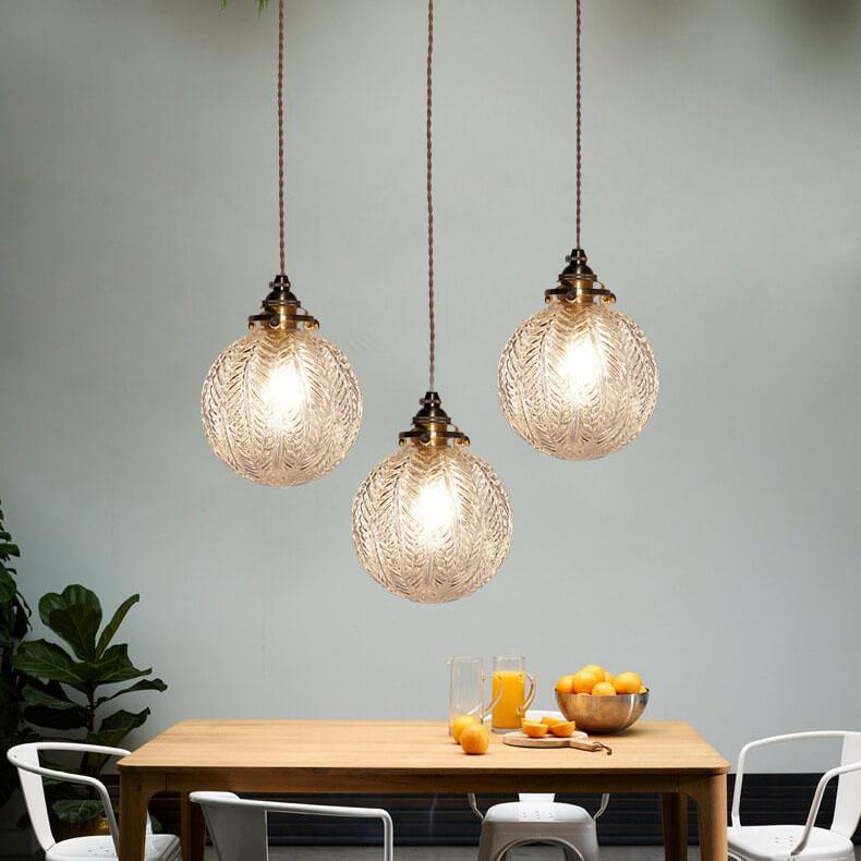 Retro Brass Textured Glass Globe LED Pendant Light | 1-Light
