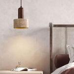 Modern Travertine Wood Cylinder Pendant Light 1-Light Lasson Living
