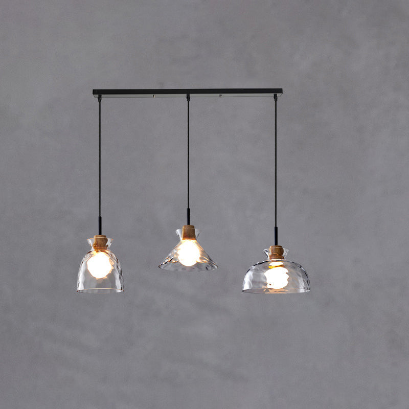 Nordic Rippled Glass and Wood LED Pendant Light | 1-Light