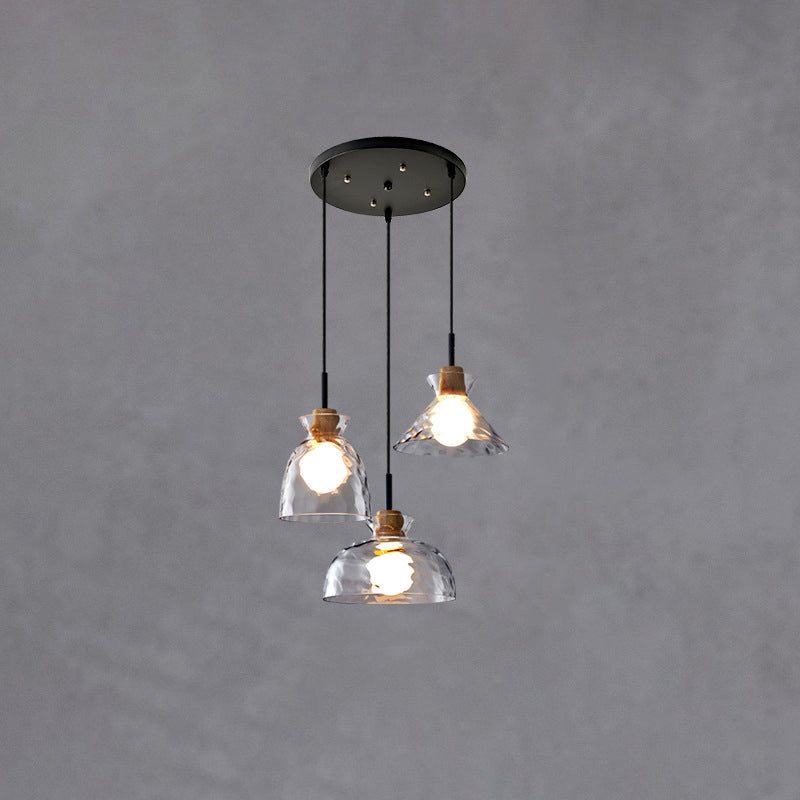Nordic Rippled Glass and Wood LED Pendant Light | 1-Light