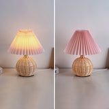 Nordic Rattan Pleated Fabric Conic LED Table Lamp 1-Light