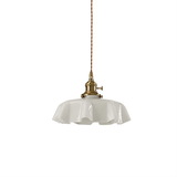 French Ruffled Glass Brass Pendant Light 1-Light