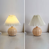 Nordic Rattan Pleated Fabric Conic LED Table Lamp 1-Light