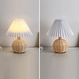 Nordic Rattan Pleated Fabric Conic LED Table Lamp 1-Light