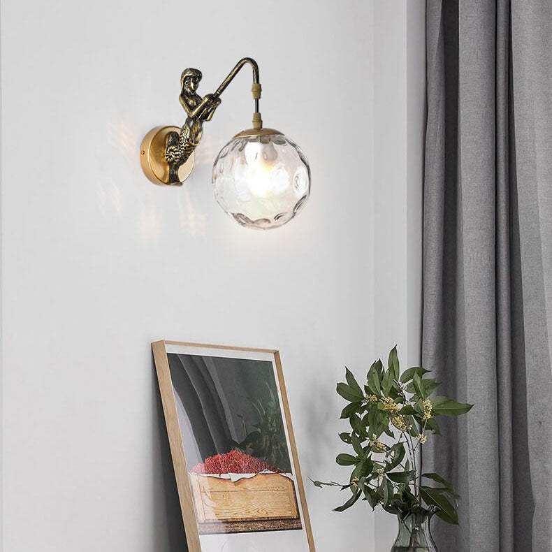 Vintage Glass Globe 1-Light Mermaid Wall Sconce
