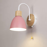 Nordic Wood Dome Wall Light with Pull Switch | 1-Light