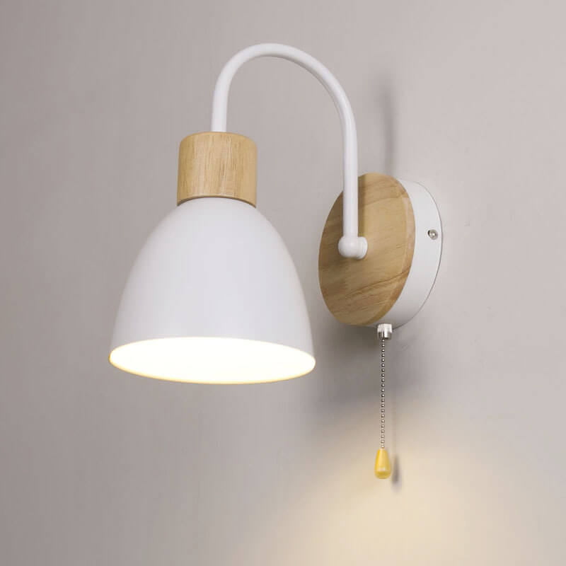 Nordic Wood Dome Wall Light with Pull Switch | 1-Light