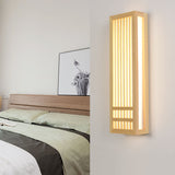 Japanese Solid Wood Rectangular LED Wall Light | 1-Light