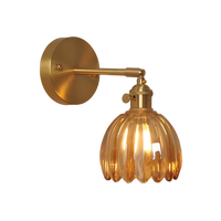 Vintage Brass Tulip Glass Wall Sconce 1-Light