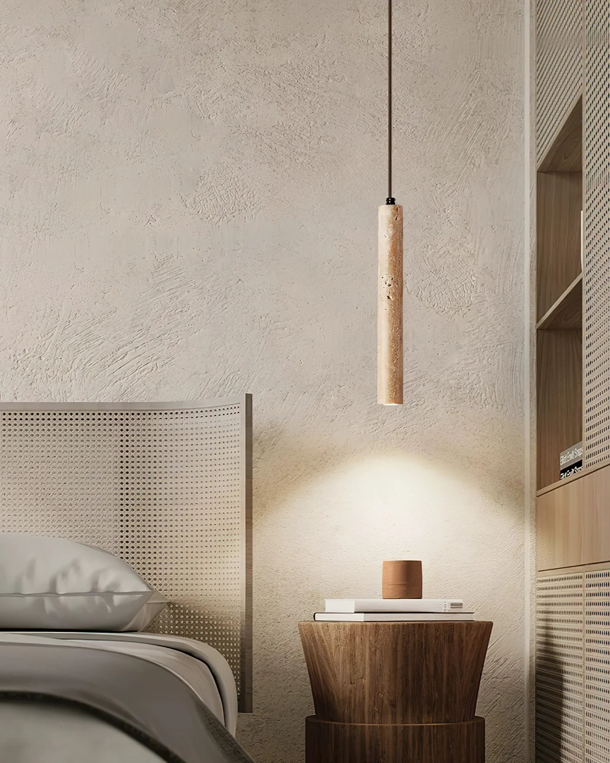 Minimalist Travertine Cylinder Pendant Light 1-Light Lasson Living