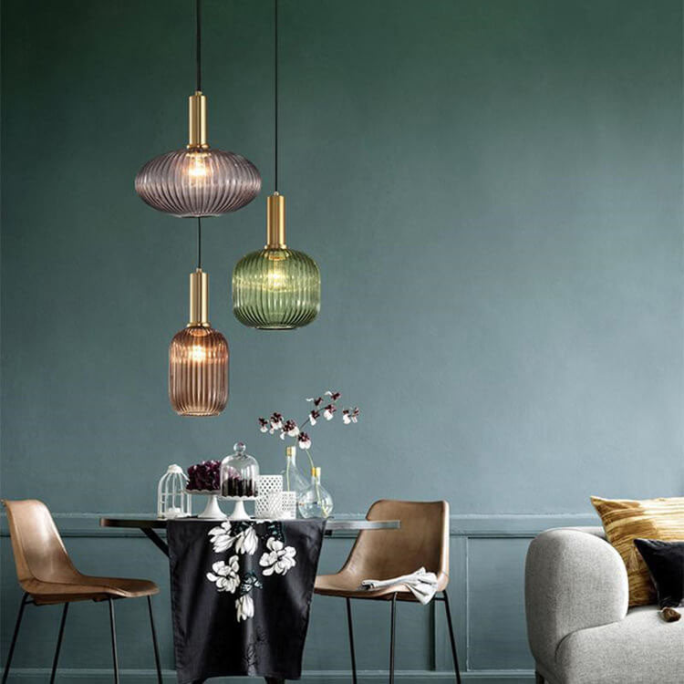 Minimalist Ribbed Glass Lantern LED Pendant Light | 1-Light