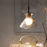 Nordic Rippled Glass and Wood LED Pendant Light | 1-Light