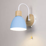 Nordic Wood Dome Wall Light with Pull Switch | 1-Light
