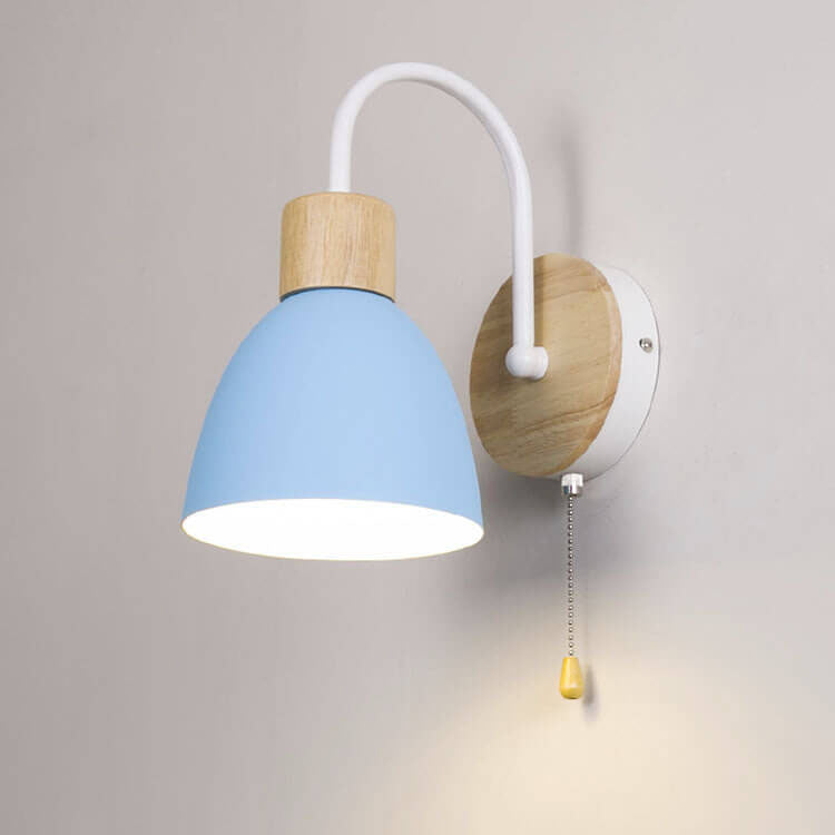 Nordic Wood Dome Wall Light with Pull Switch | 1-Light