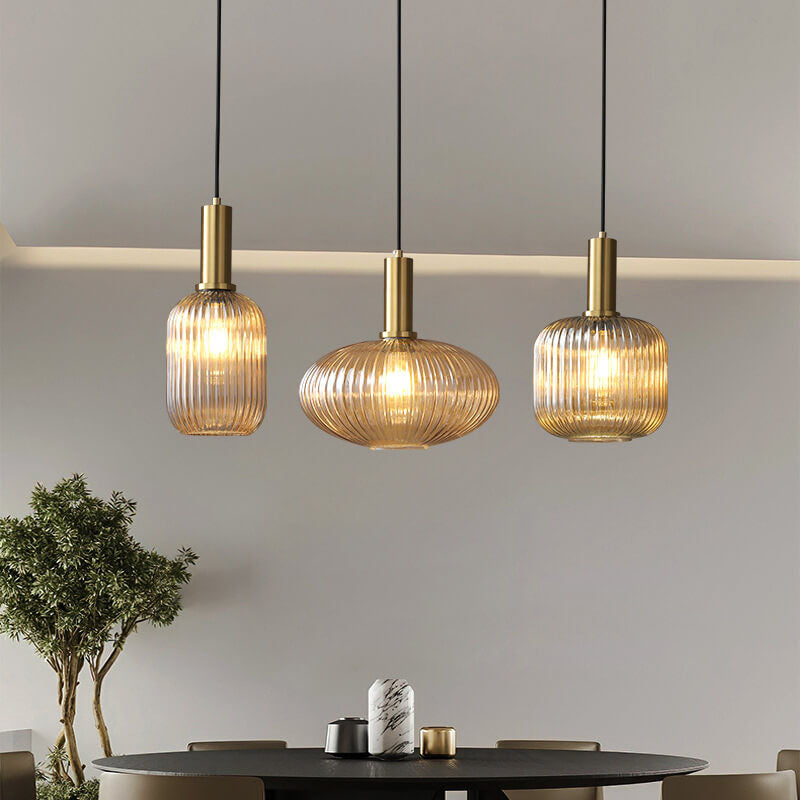Minimalist Ribbed Glass Lantern LED Pendant Light | 1-Light
