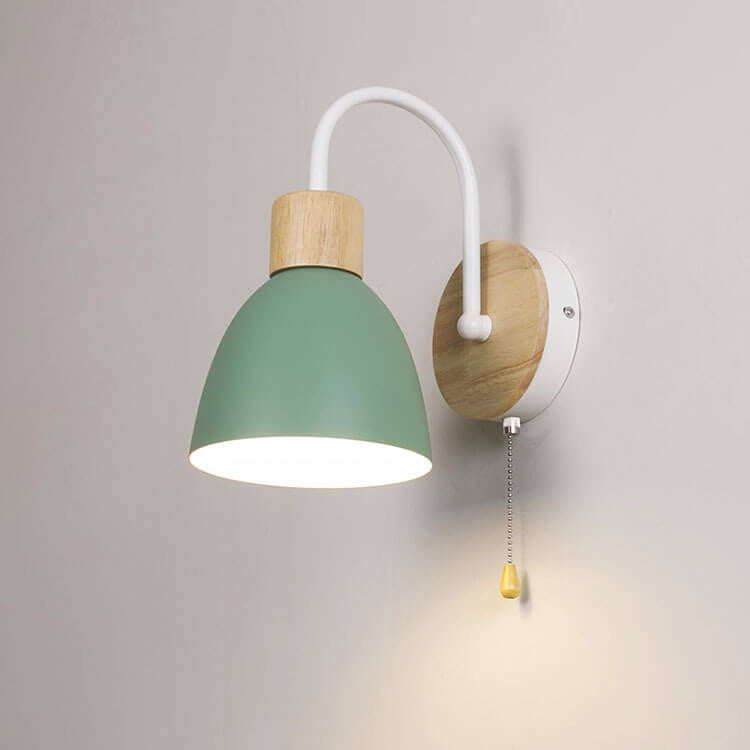 Nordic Wood Dome Wall Light with Pull Switch | 1-Light
