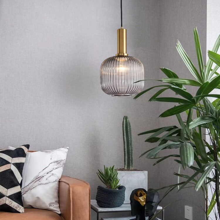 Minimalist Ribbed Glass Lantern LED Pendant Light | 1-Light
