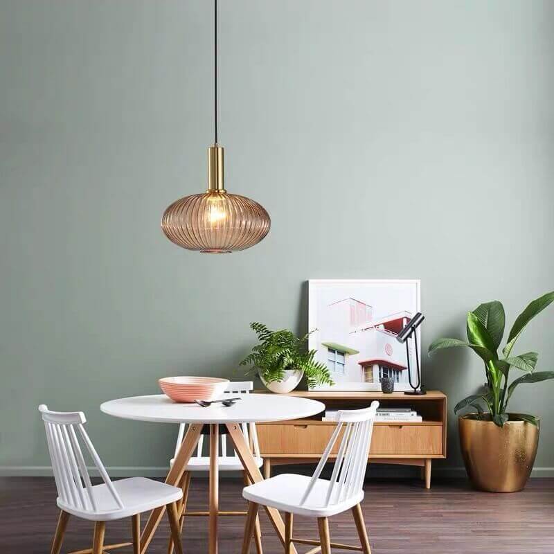 Minimalist Ribbed Glass Lantern LED Pendant Light | 1-Light
