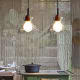 Nordic Rippled Glass and Wood LED Pendant Light | 1-Light