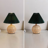 Nordic Rattan Pleated Fabric Conic LED Table Lamp 1-Light