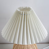 Nordic Rattan Pleated Fabric Conic LED Table Lamp 1-Light