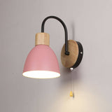 Nordic Wood Dome Wall Light with Pull Switch | 1-Light