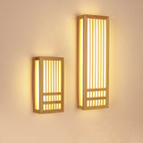 Japanese Solid Wood Rectangular LED Wall Light | 1-Light