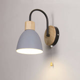 Nordic Wood Dome Wall Light with Pull Switch | 1-Light