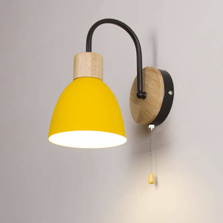 Nordic Wood Dome Wall Light with Pull Switch | 1-Light