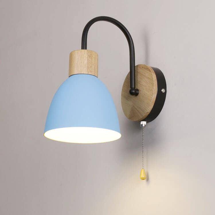 Nordic Wood Dome Wall Light with Pull Switch | 1-Light