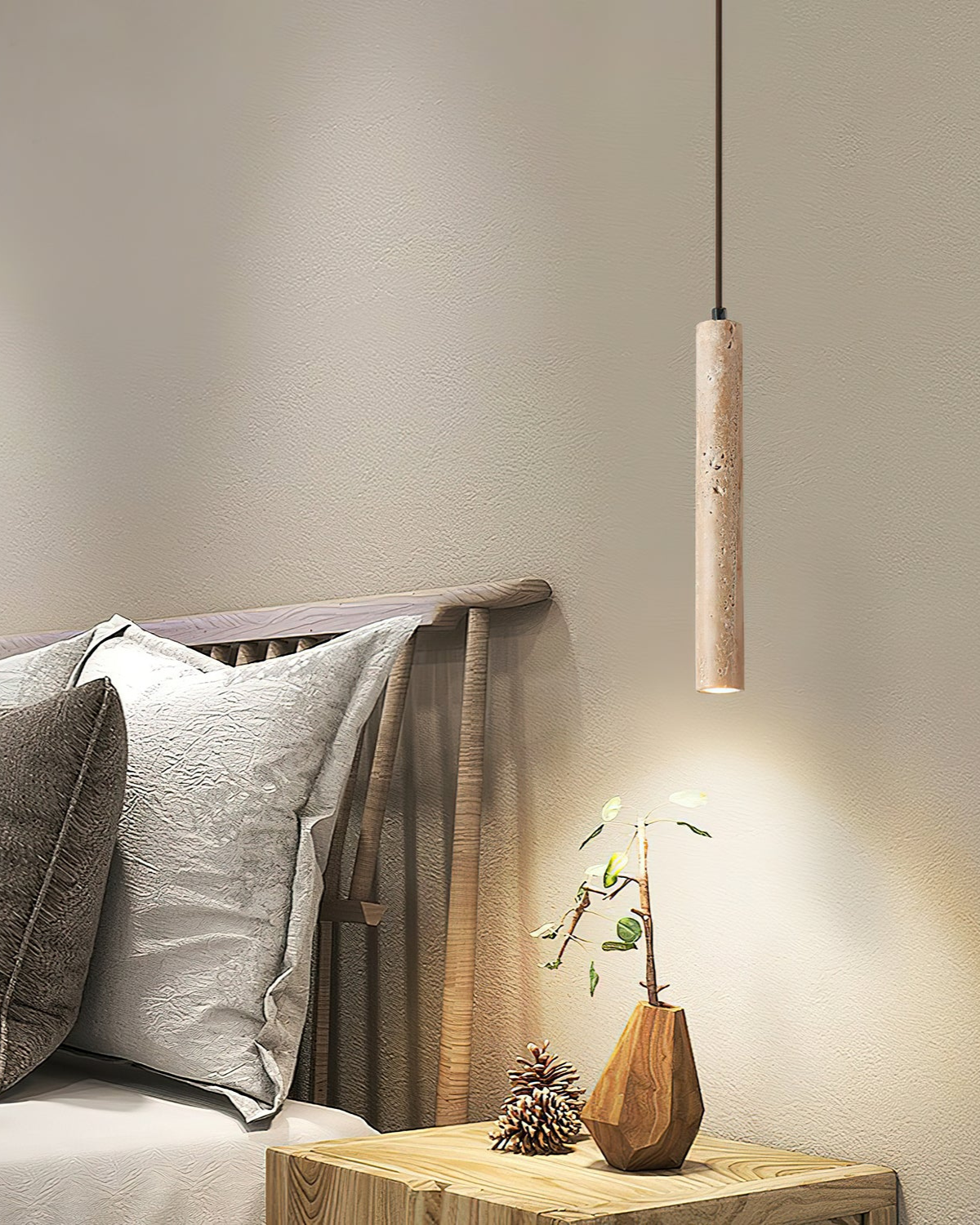Minimalist Travertine Cylinder Pendant Light 1-Light Lasson Living