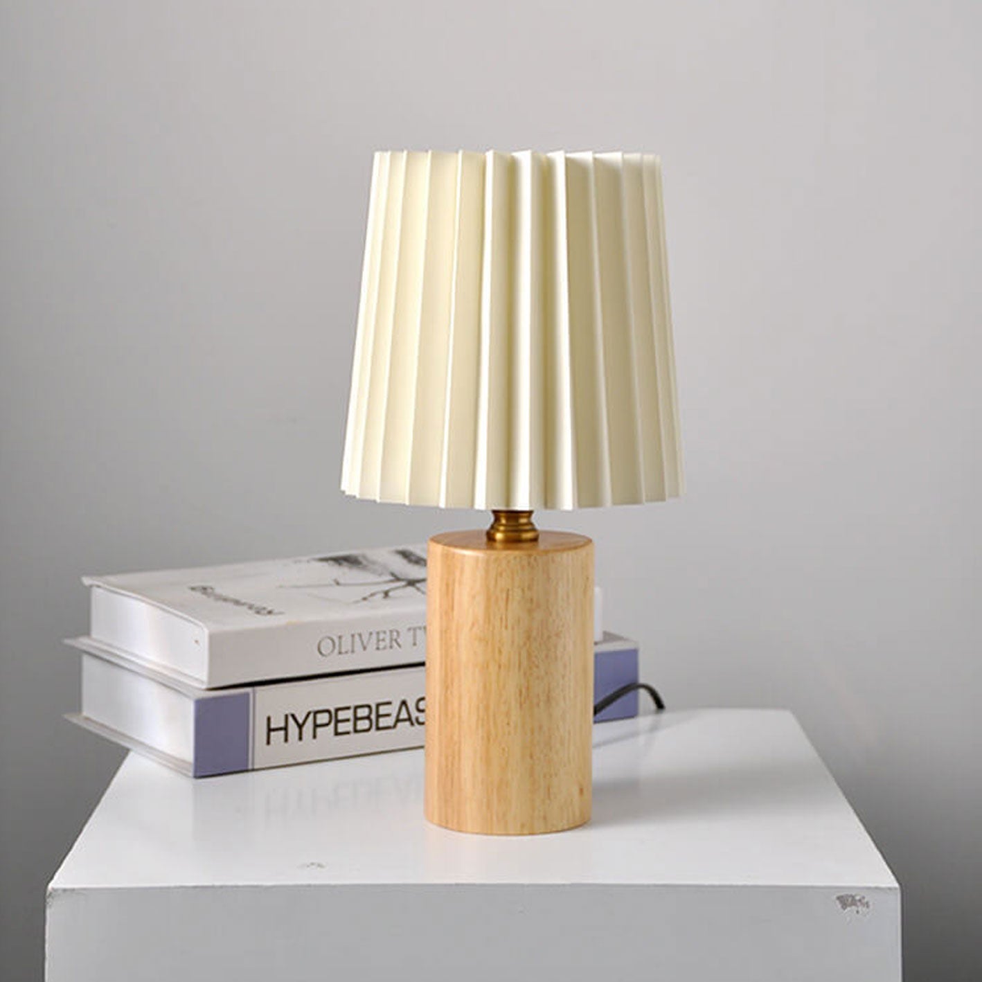 Vintage Korean Pleated Fabric Cylinder LED Table Lamp | 1-Light