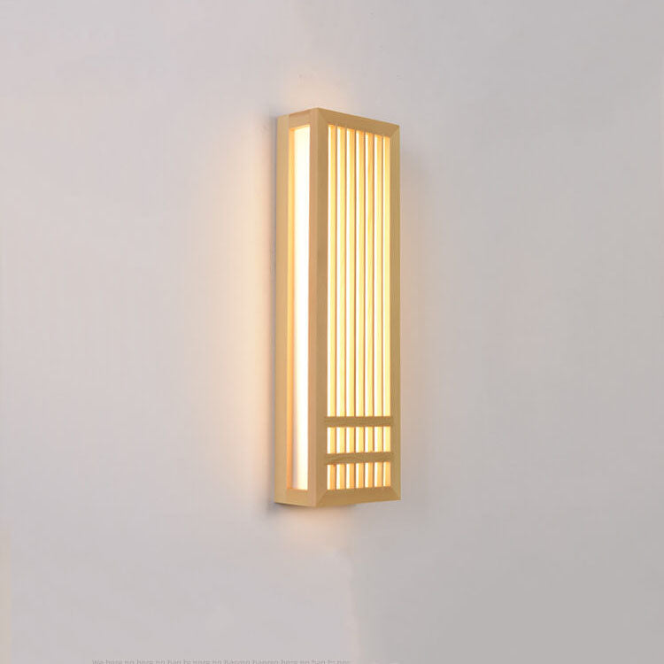 Japanese Solid Wood Rectangular LED Wall Light | 1-Light