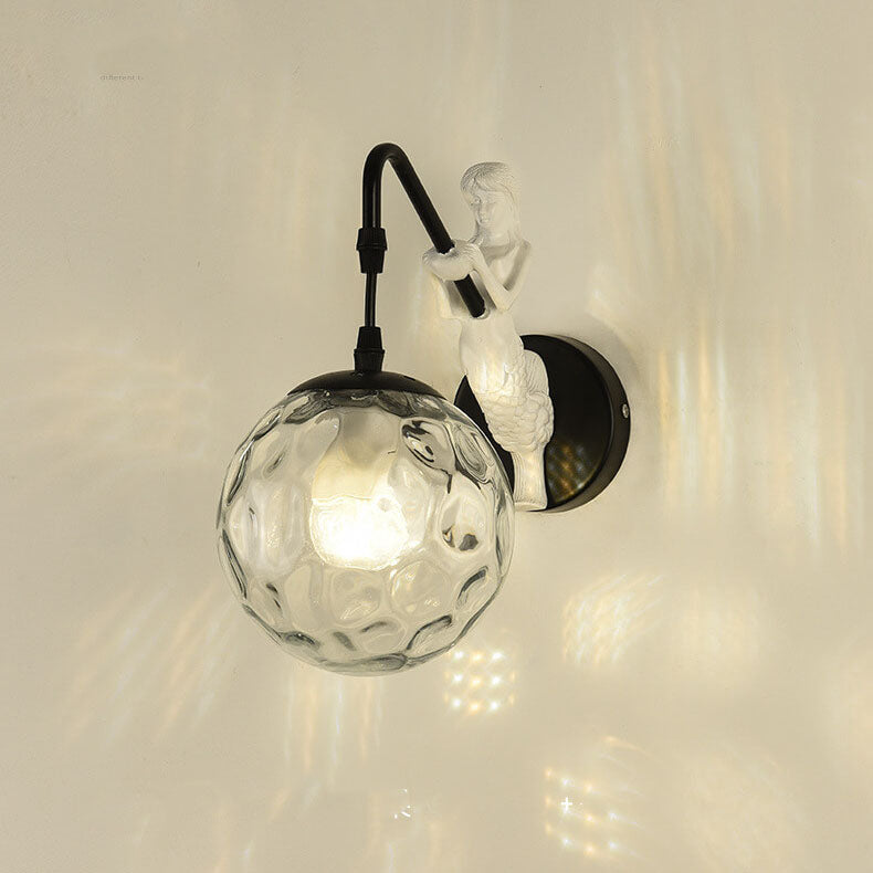 Vintage Glass Globe 1-Light Mermaid Wall Sconce