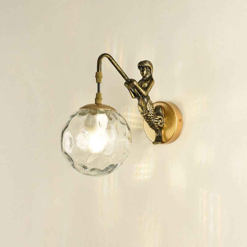 Vintage Glass Globe 1-Light Mermaid Wall Sconce