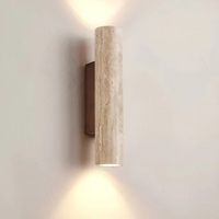 Modern Minimalist Travertine Marble Cylinder Wall Sconce LED 2-Light