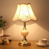 Vintage Floral Fabric Round Table Lamp With Glass Base 1-Light