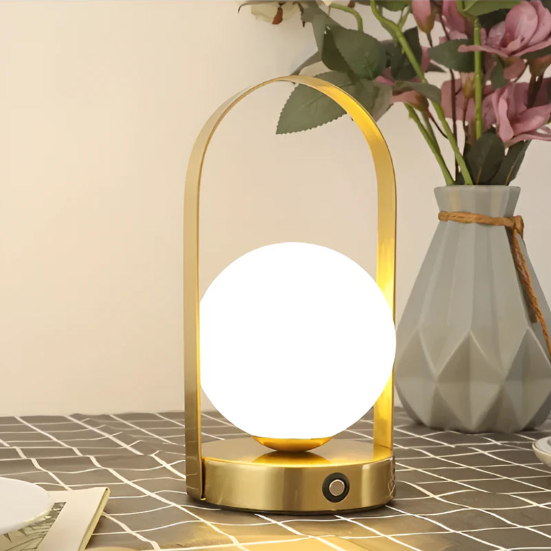 Modern Metal and Glass Globe LED Rechargeable Table Lamp 1-Light