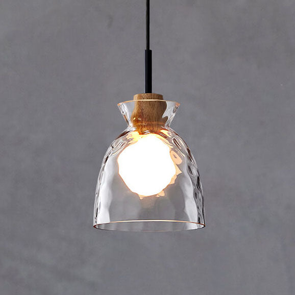 Nordic Rippled Glass and Wood LED Pendant Light | 1-Light