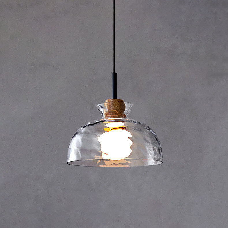 Nordic Rippled Glass and Wood LED Pendant Light | 1-Light