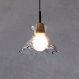 Nordic Rippled Glass and Wood LED Pendant Light | 1-Light