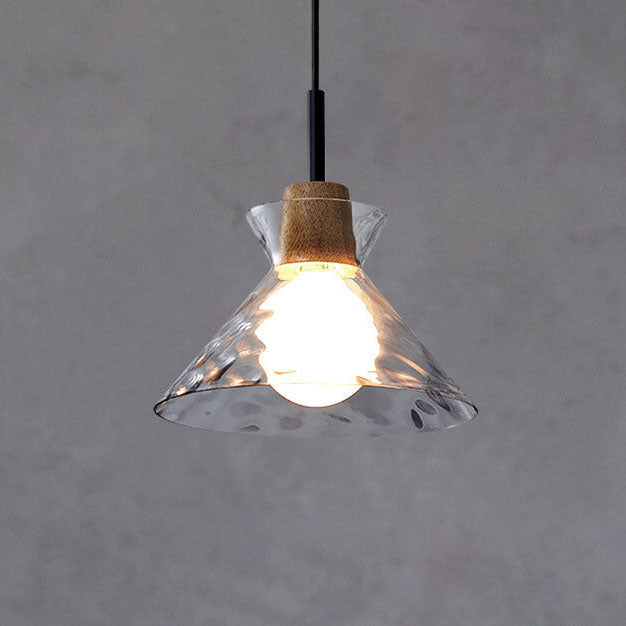 Nordic Rippled Glass and Wood LED Pendant Light | 1-Light