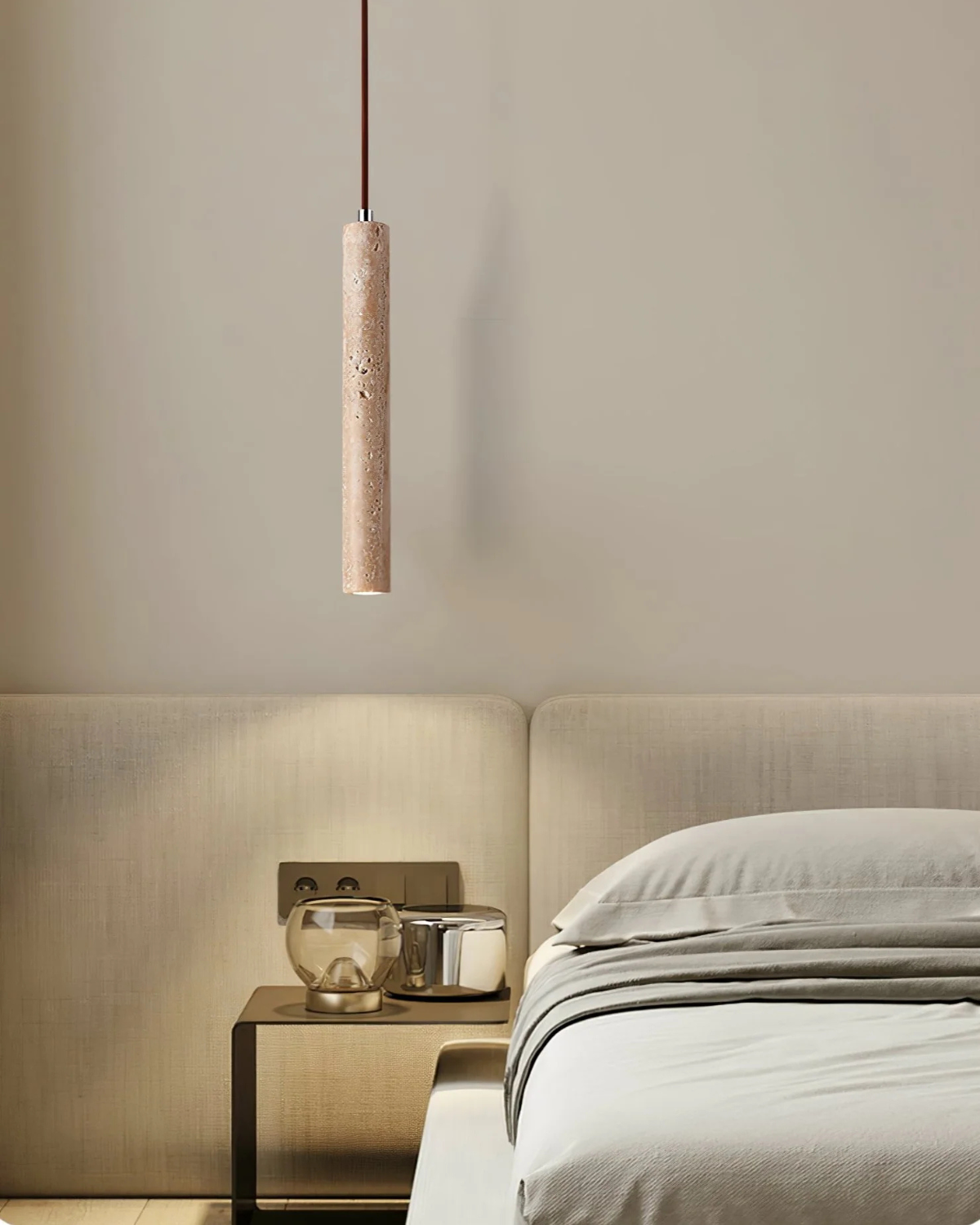 Minimalist Travertine Cylinder Pendant Light 1-Light Lasson Living